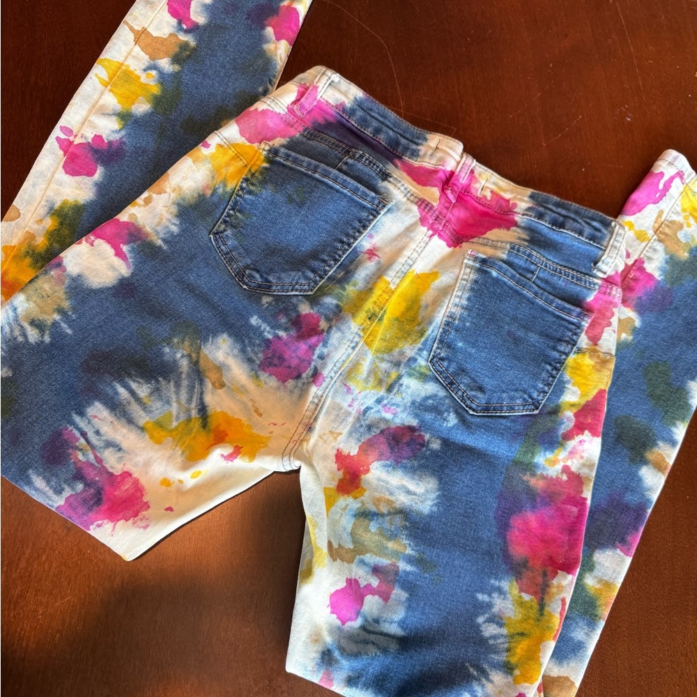 Pink and Yellow Skinny Tie-Dye Jeans